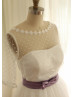 Polka Dots Tulle Elbow Sleeves Tea Length Wedding Dress
